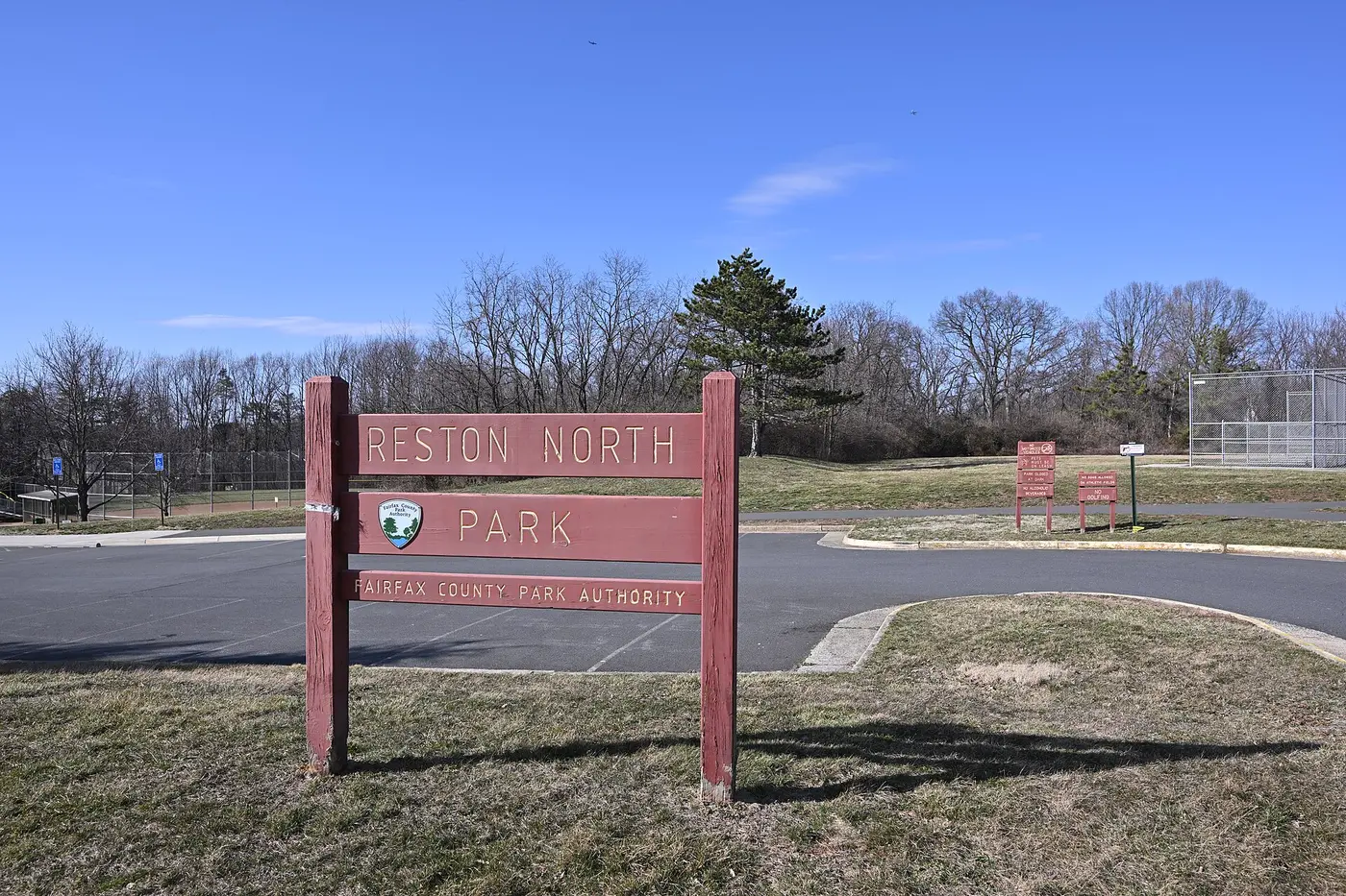 The entrance sign at Reston North Park, the Fairfax County park on Stevenage Road near North Point