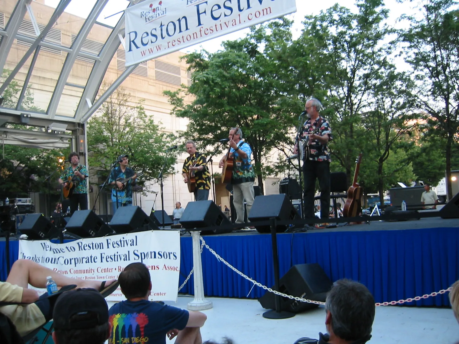 A band plays the Reston Festival stage under the Pavilion at Reston Town Center