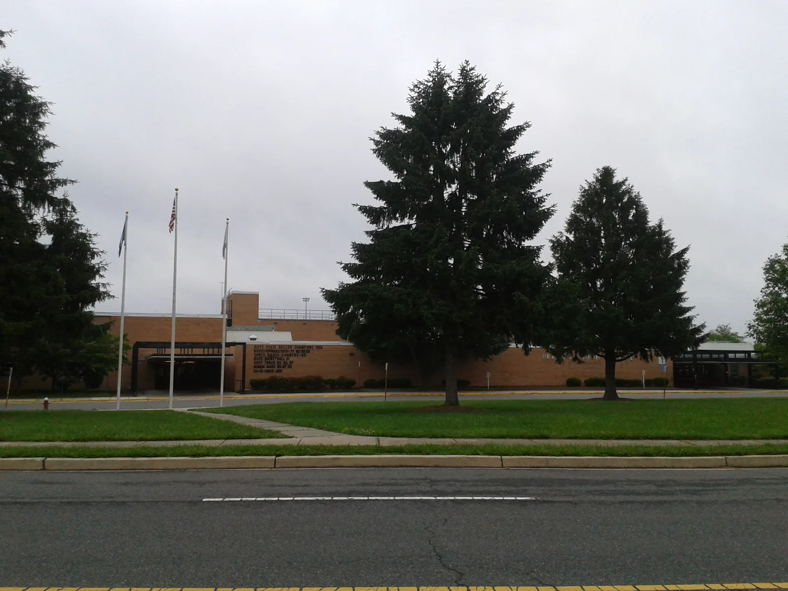 The front of Herndon High School on Bennett Street in Herndon, the zoned high school for north Reston